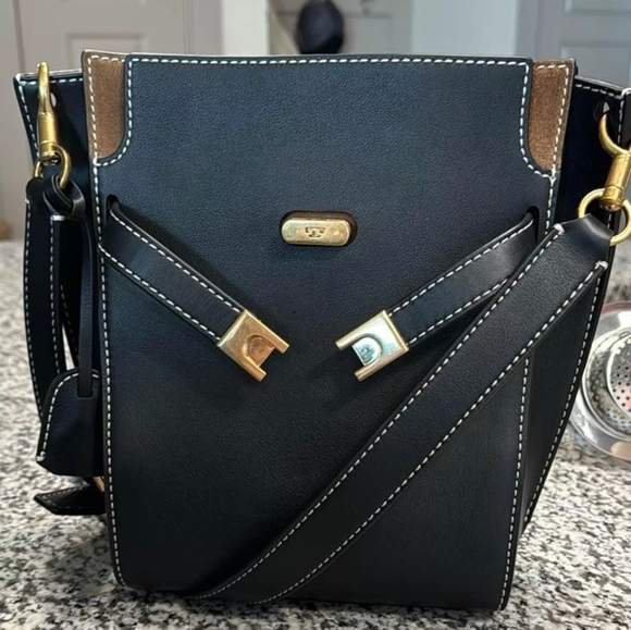 Tory Burch Black Leather Lee Radziwill Double Bucket Bag